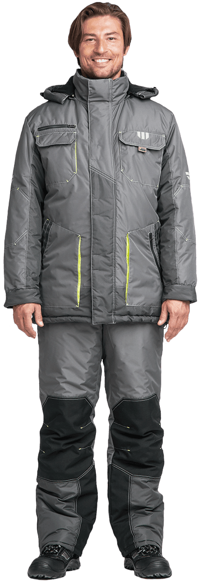 Куртка ЭДВАНС утеплённая, серый-т.серый-лимонная отделка